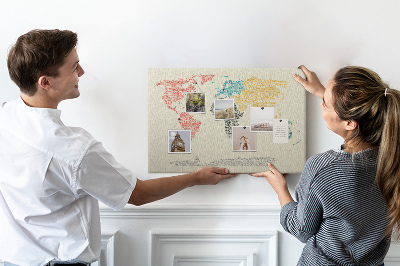 Tablica korkowa ozdobna Mapa świata w słowach i kolorach