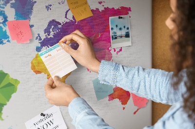 Tablica korkowa z nadrukiem Kolorowa mapa świata w stylu polygonalnym