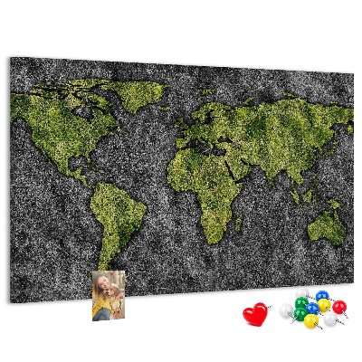 Tablica korkowa z nadrukiem Zielona mapa świata na szarym tle