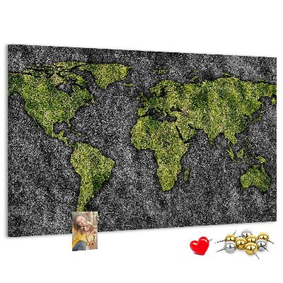 Tablica korkowa z nadrukiem Zielona mapa świata na szarym tle