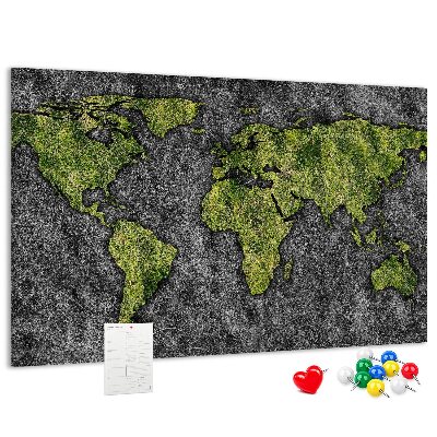 Tablica korkowa z nadrukiem Zielona mapa świata na szarym tle