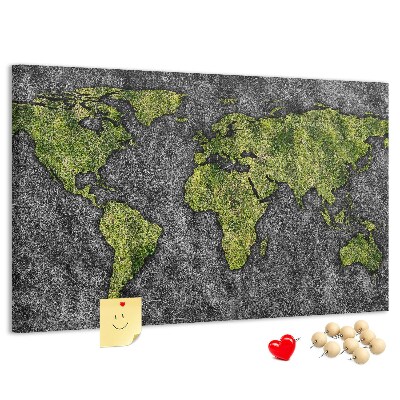 Tablica korkowa z nadrukiem Zielona mapa świata na szarym tle