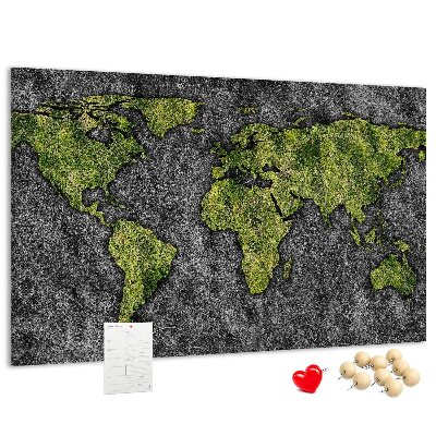 Tablica korkowa z nadrukiem Zielona mapa świata na szarym tle