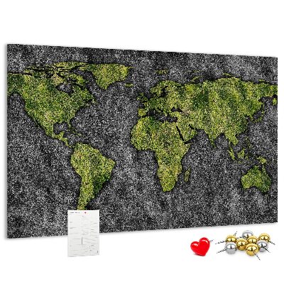 Tablica korkowa z nadrukiem Zielona mapa świata na szarym tle