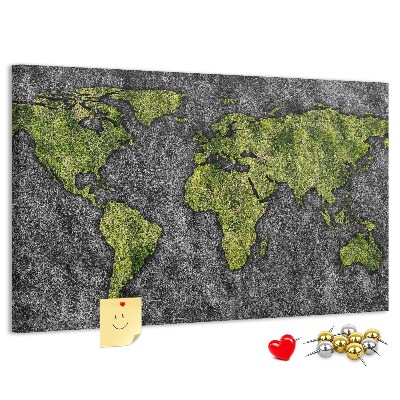 Tablica korkowa z nadrukiem Zielona mapa świata na szarym tle