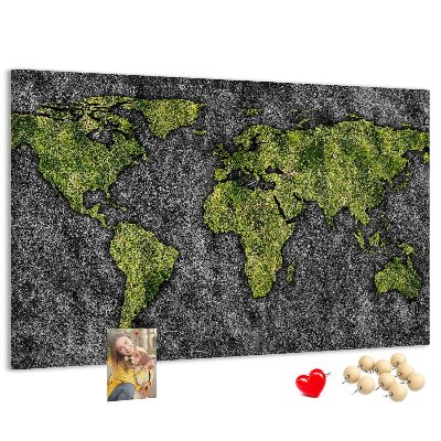 Tablica korkowa z nadrukiem Zielona mapa świata na szarym tle