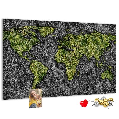 Tablica korkowa z nadrukiem Zielona mapa świata na szarym tle
