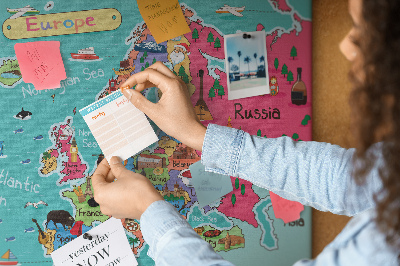 Tablica korkowa z nadrukiem Kolorowa mapa Europy z nazwami krajów
