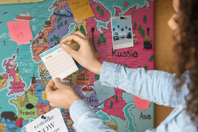 Tablica korkowa z nadrukiem Kolorowa mapa Europy z nazwami krajów