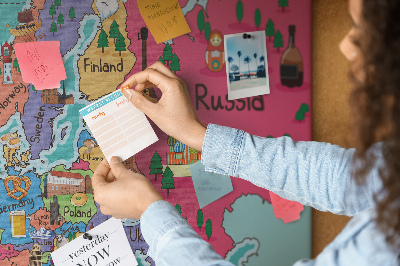 Tablica korkowa z nadrukiem Kolorowa mapa Europy z nazwami krajów