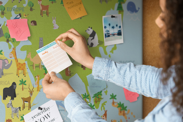 Tablica korkowa ozdobna Mapa świata z zwierzętami i kontynentami