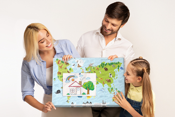 Tablica korkowa ozdobna Mapa świata z zwierzętami i kontynentami