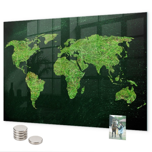 Tablica magnetyczna na magnesy Trawiasta mapa świata