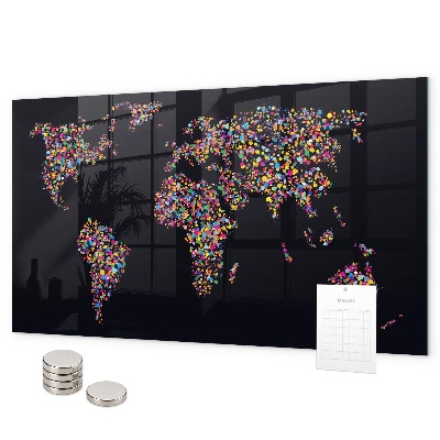 Tablica magnetyczna na magnesy Mapa świata z kropek