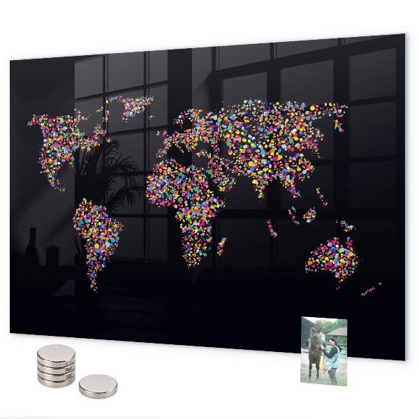 Tablica magnetyczna na magnesy Mapa świata z kropek