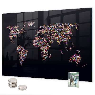 Tablica magnetyczna na magnesy Mapa świata z kropek