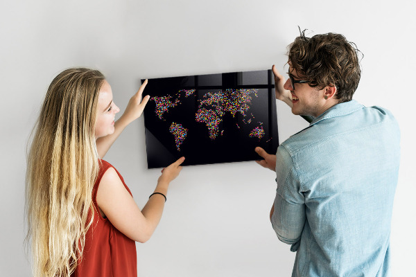 Tablica magnetyczna na magnesy Mapa świata z kropek