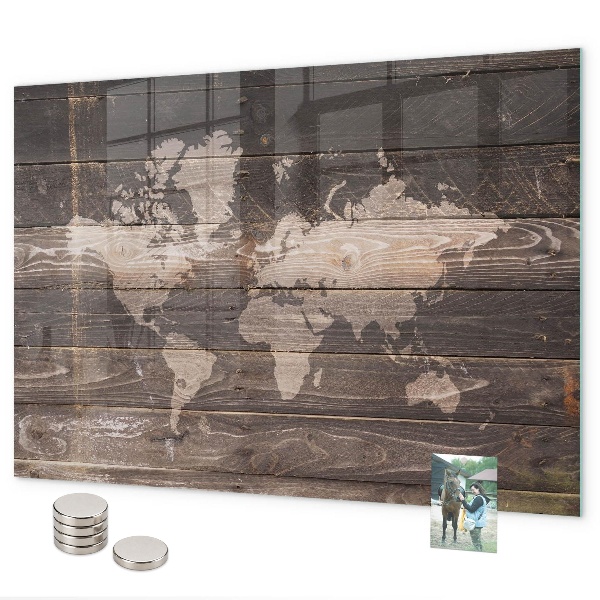 Tablica magnetyczna Mapa świata na drewnie