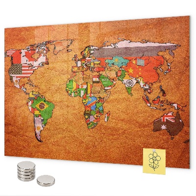 Tablica magnetyczna na magnesy Mapa świata z flagami