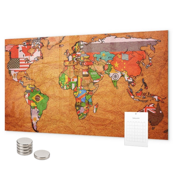 Tablica magnetyczna na magnesy Mapa świata z flagami
