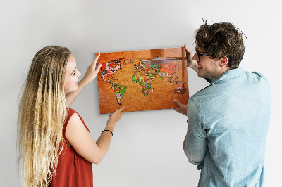 Tablica magnetyczna na magnesy Mapa świata z flagami