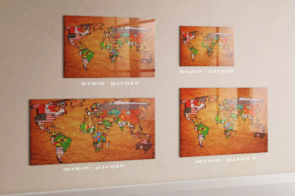 Tablica magnetyczna na magnesy Mapa świata z flagami