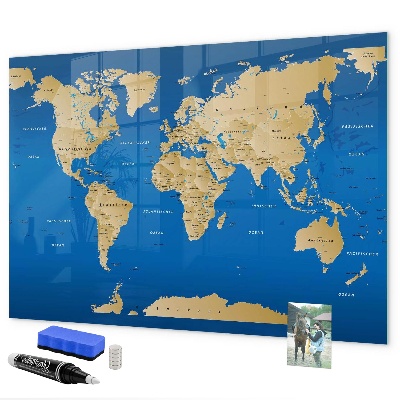 Tablica do rysowania magnetyczna Mapa świata z miejscami do zaznaczenia