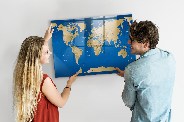 Tablica do rysowania magnetyczna Mapa świata z miejscami do zaznaczenia