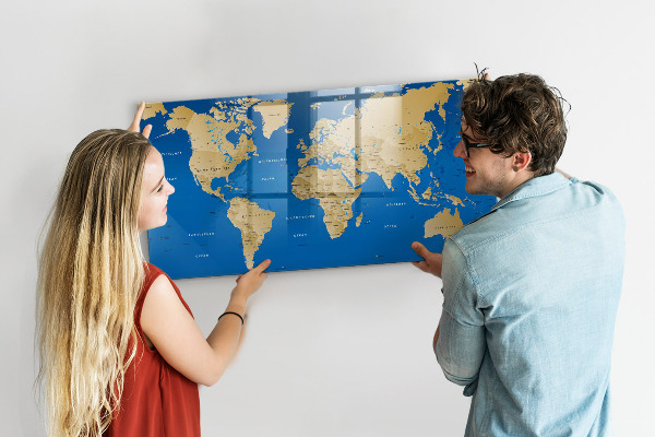 Tablica do rysowania magnetyczna Mapa świata z miejscami do zaznaczenia