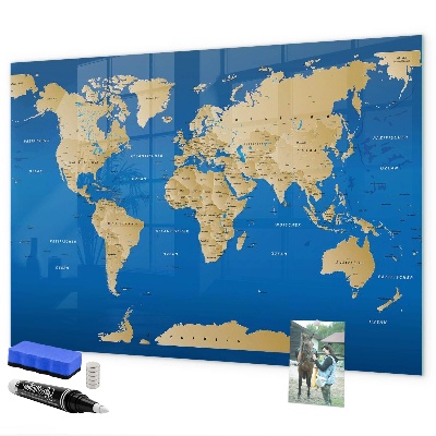 Tablica do rysowania magnetyczna Mapa świata z miejscami do zaznaczenia