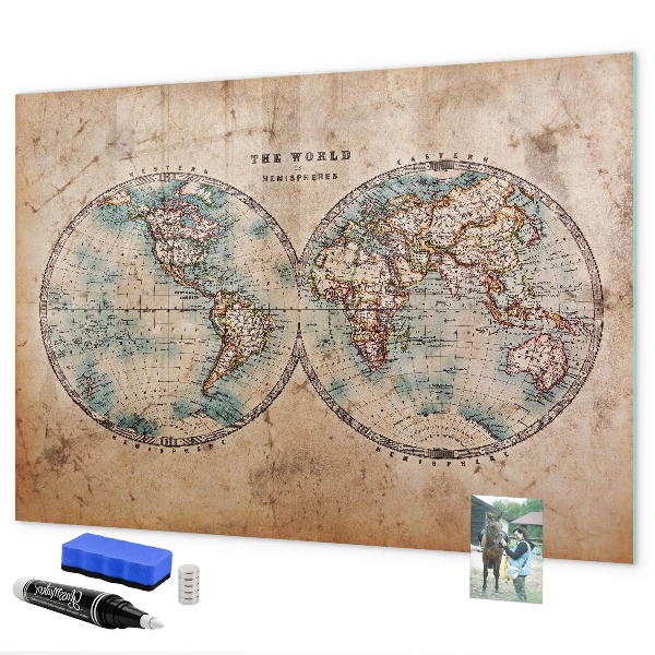 Magnetyczna tablica do rysowania Mapa świata z miejscem na zdjęcia