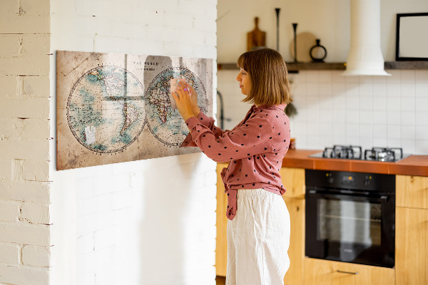 Magnetyczna tablica do rysowania Mapa świata z miejscem na zdjęcia