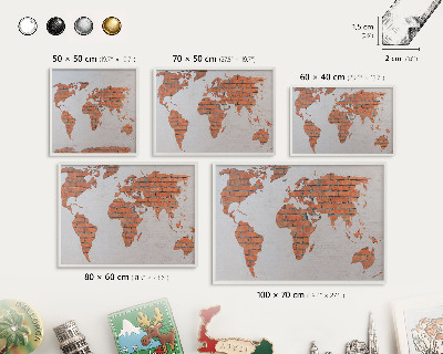 Tablica magnetyczna na magnesy biała rama Ceglana mapa