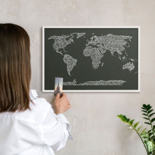 Tablica na magnesy z podróży biała rama Mapa tekstowa