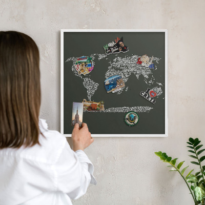 Tablica na magnesy z podróży biała rama Mapa tekstowa