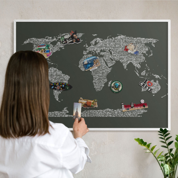 Tablica na magnesy z podróży biała rama Mapa tekstowa