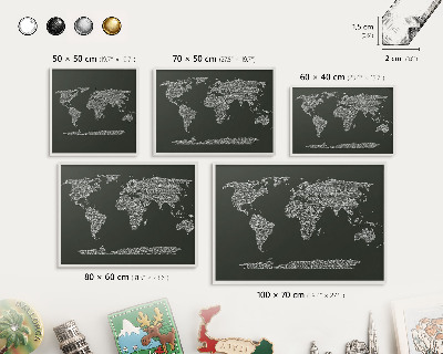 Tablica na magnesy z podróży biała rama Mapa tekstowa