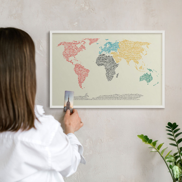 Tablica magnetyczna na magnesy biała rama Mapa świata