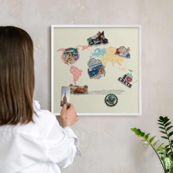 Tablica magnetyczna na magnesy biała rama Mapa świata