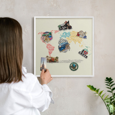 Tablica magnetyczna na magnesy biała rama Mapa świata