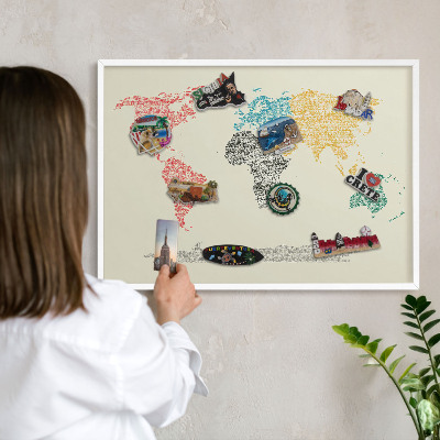 Tablica magnetyczna na magnesy biała rama Mapa świata