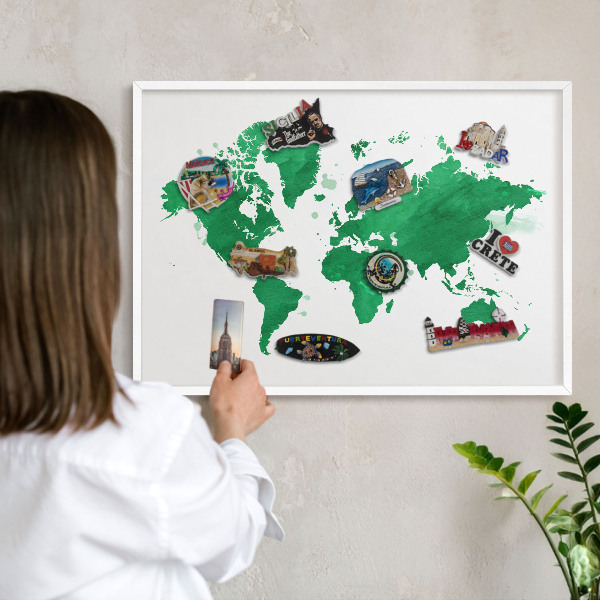 Tablica magnetyczna na magnesy biała rama Zielona mapa