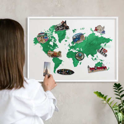 Tablica magnetyczna na magnesy biała rama Zielona mapa