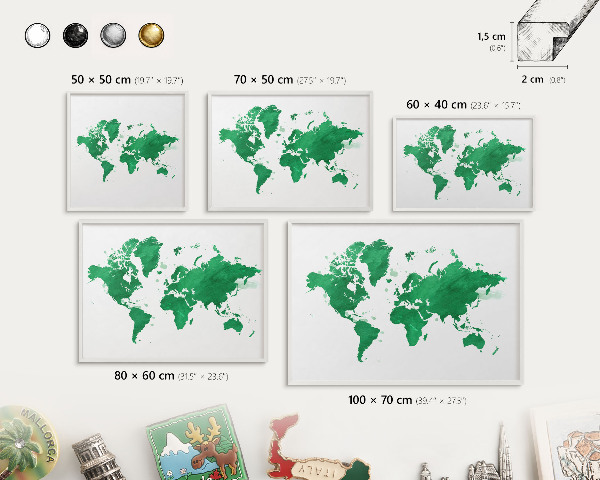 Tablica magnetyczna na magnesy biała rama Zielona mapa