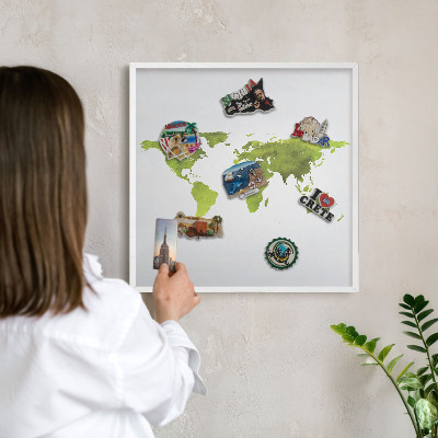 Tablica na magnesy z podróży biała rama Zielona mapa