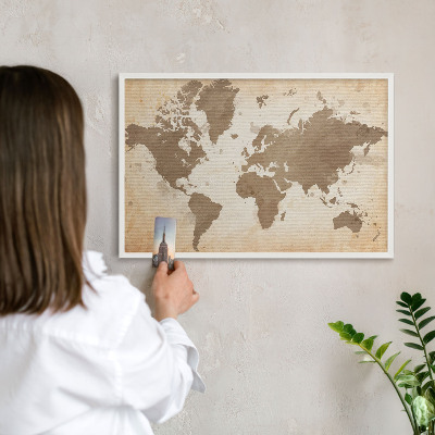 Tablica magnetyczna na magnesy biała rama Mapa świata
