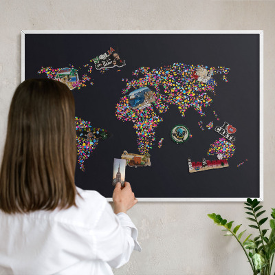 Tablica magnetyczna na magnesy biała rama Kolorowa mapa