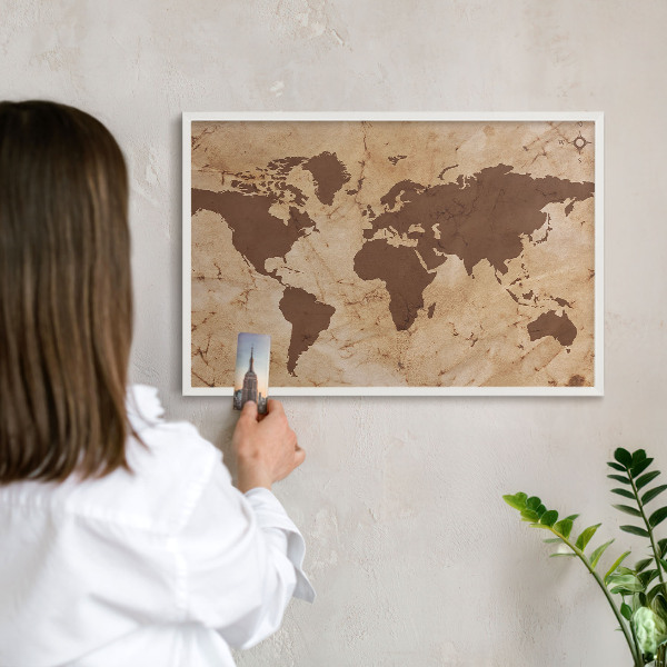 Tablica na magnesy z podróży biała rama Mapa świata