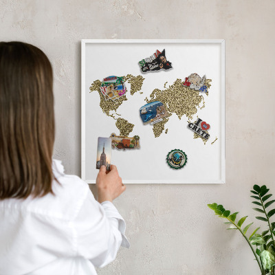 Tablica na magnesy z podróży biała rama Mapa świata