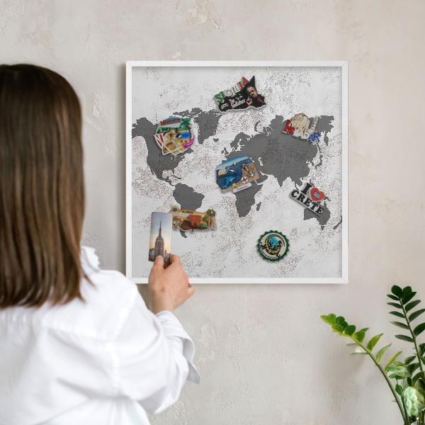 Tablica magnetyczna na magnesy biała rama Mapa świata